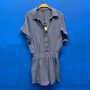 Fashion Nova Slate Blue Button-Up Mini Dress